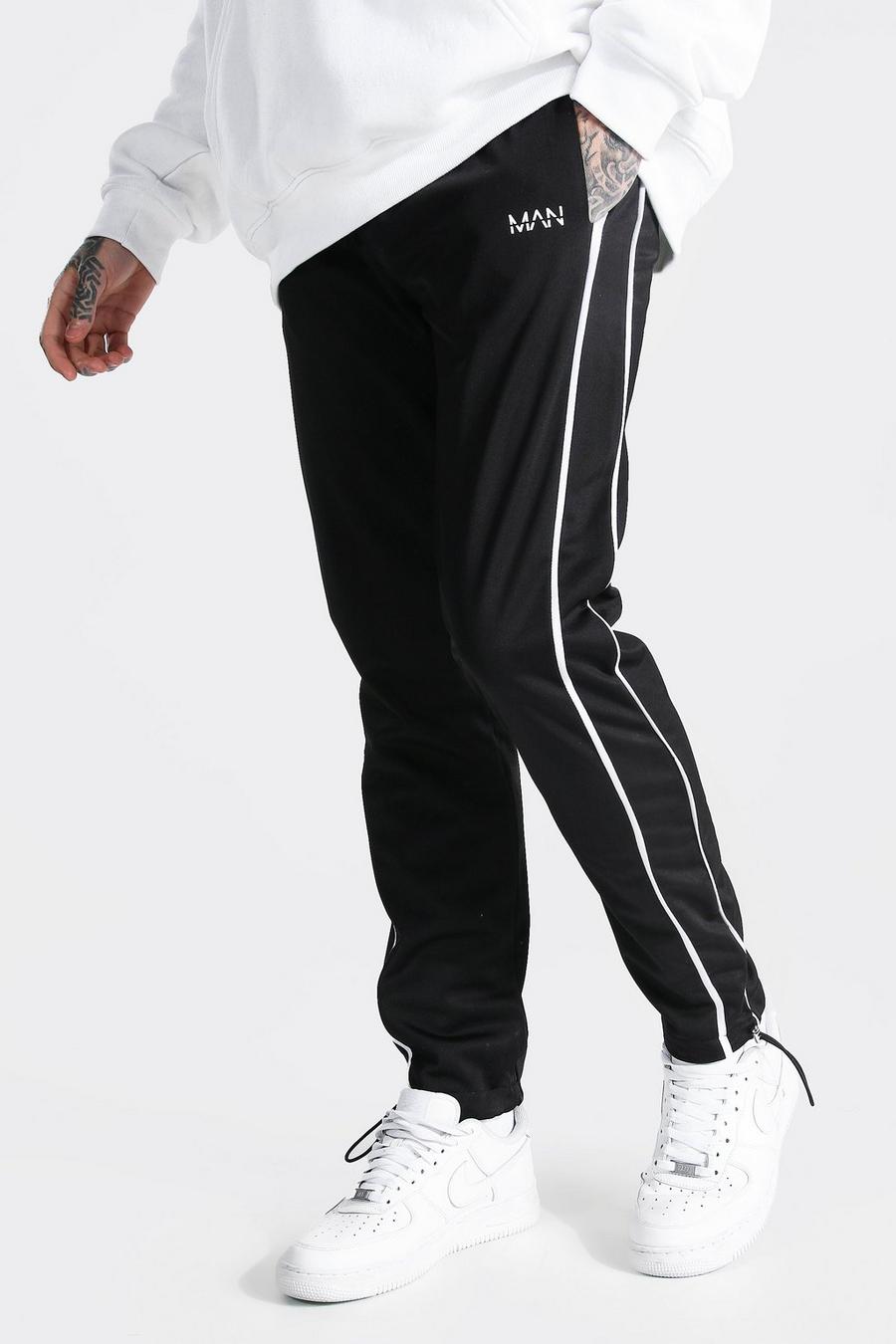 Pantalones de deporte de tricot original MAN de ajuste estándar con ribete, Negro