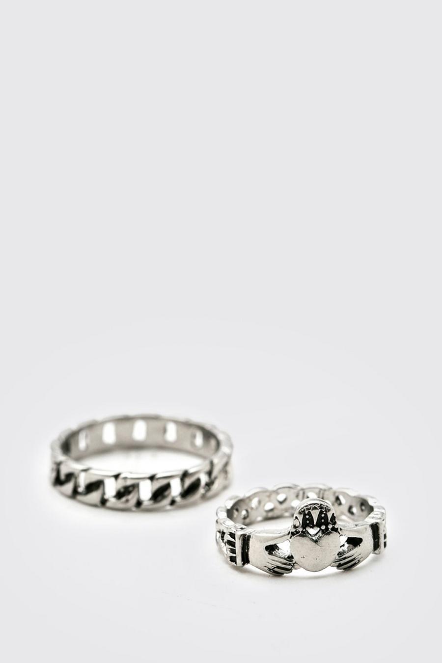 Silver 2 Pack Chain And Hands Ring Set image number 1