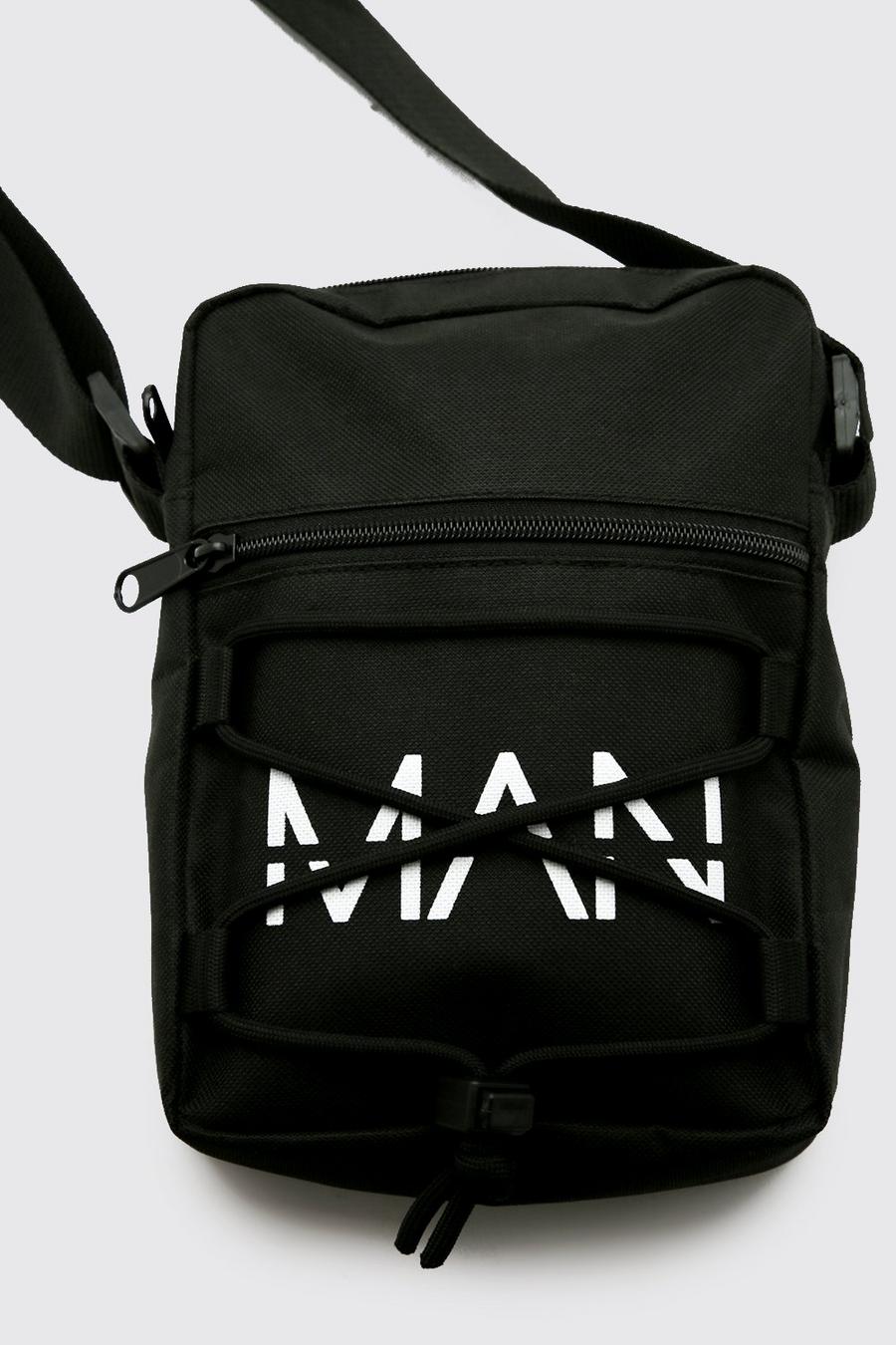 שחור תיק עם רצועה צולבת ושרוכים בסגנון שימושי עם מיתוג Man image number 1