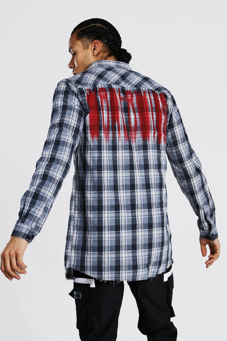 Grey Tall Longline Check Shirt With Back Print image number 1
