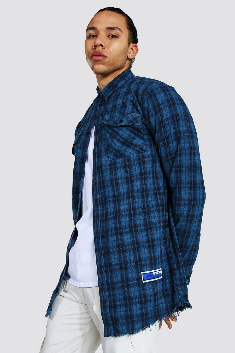 Tall Kariertes Longline Hemd mit Rücken-Print, Blau image number 1