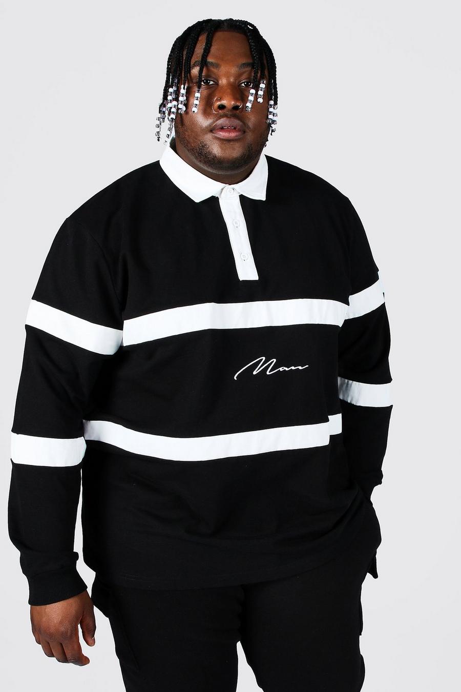 שחור nero חולצת פולו בסגנון רוגבי קולור בלוק עם כיתוב Man מידות גדולות image number 1