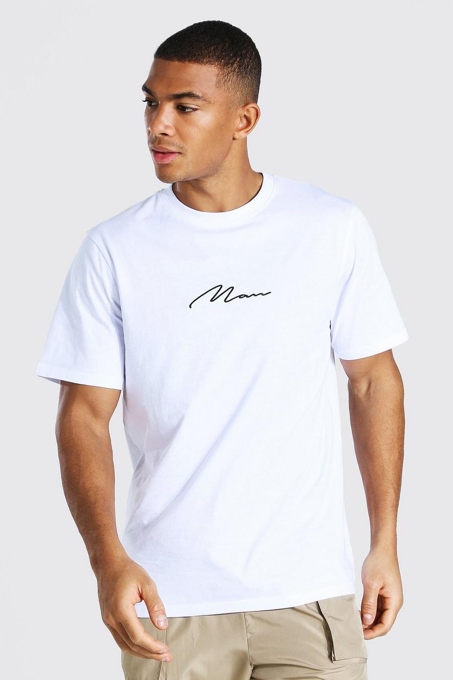 T-shirt brodé avec signature Man, Blanc image number 1