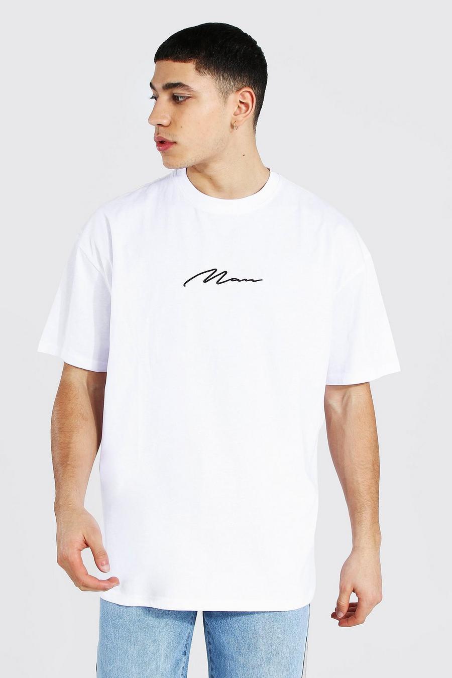 Camiseta ancha con firma Man, Blanco image number 1