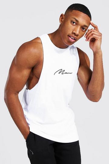 Man Signature Racer Back Tank white