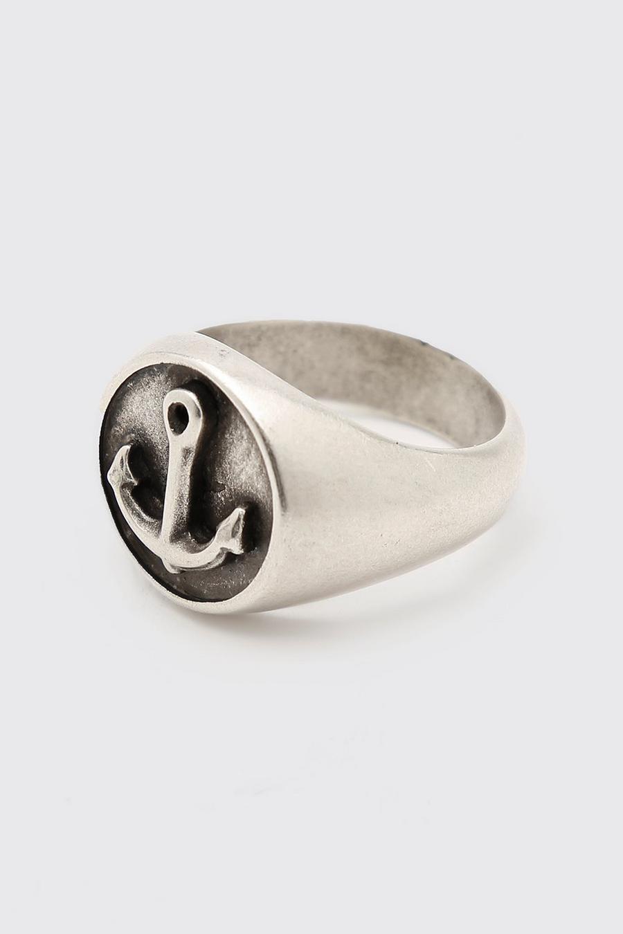 Silver Anchor Detail Signet Ring image number 1