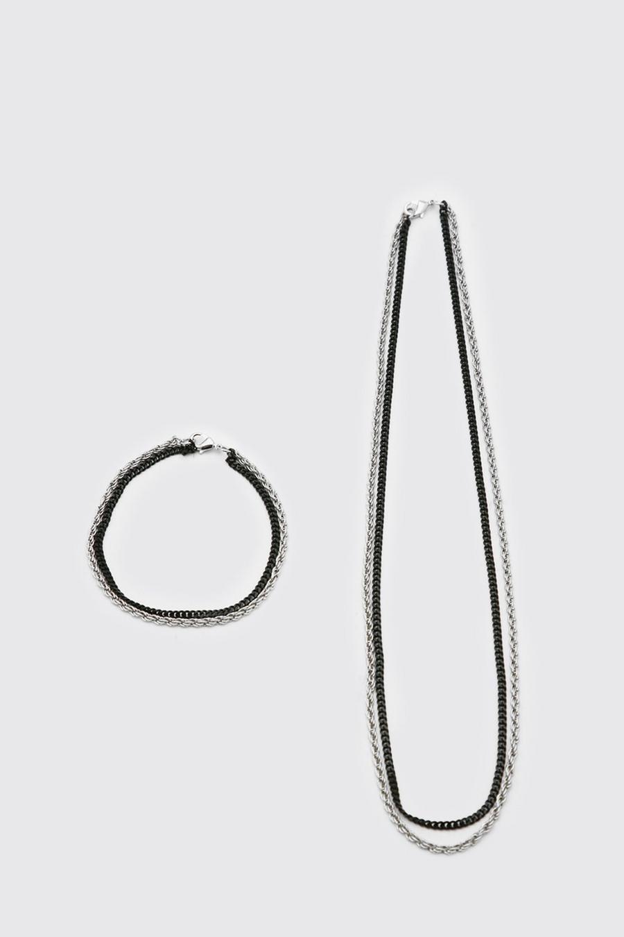 Silver Double Layer Chain And Bracelet Set image number 1