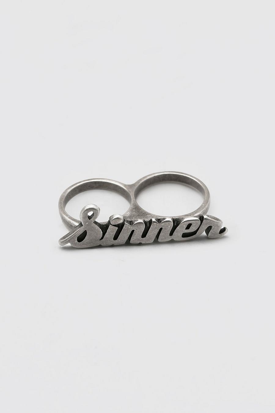 כסף טבעת כפולה לשתי אצבעות עם כיתוב Sinner image number 1