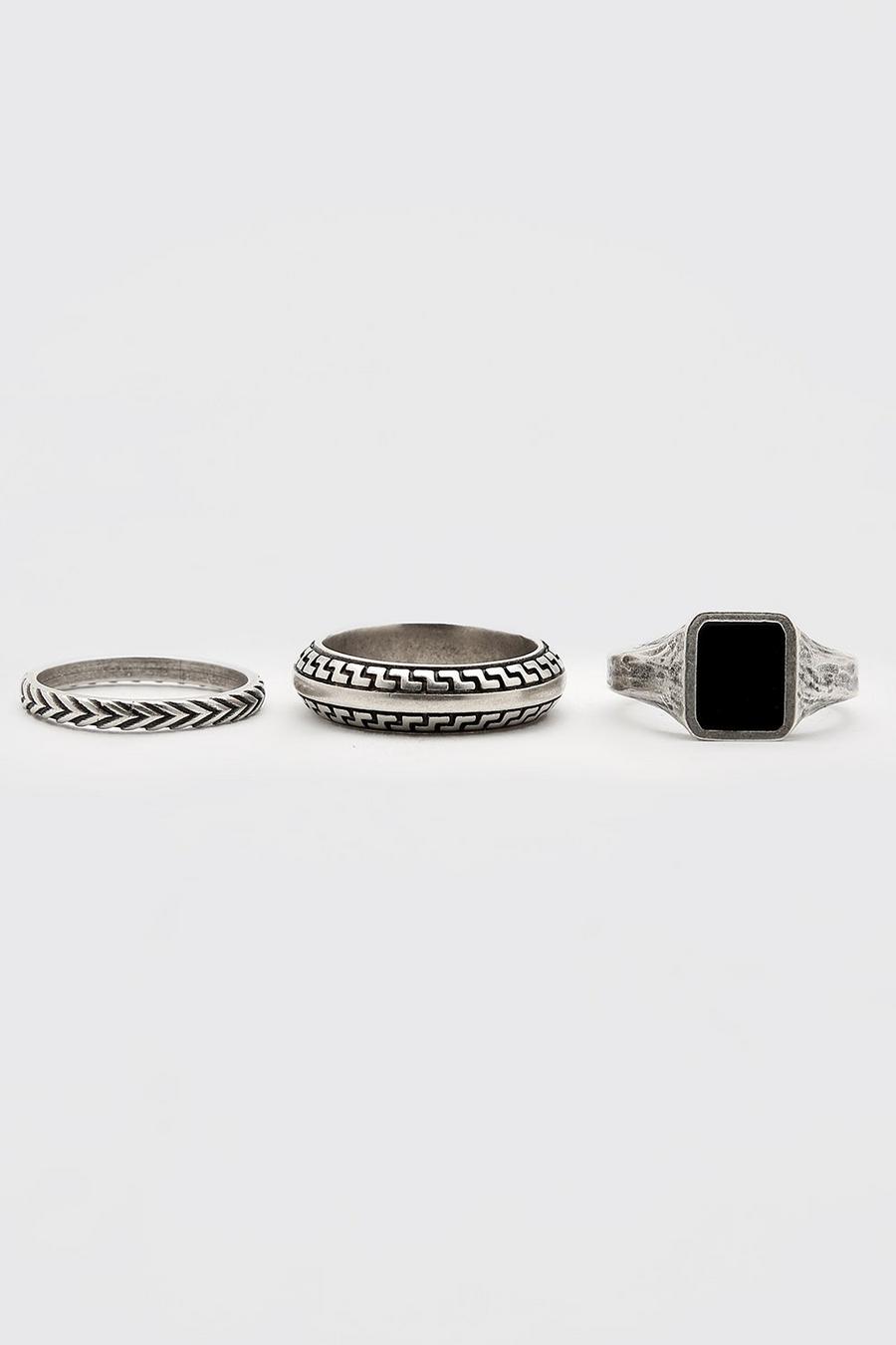 3er-Pack Roman Ring-Set, Silber image number 1