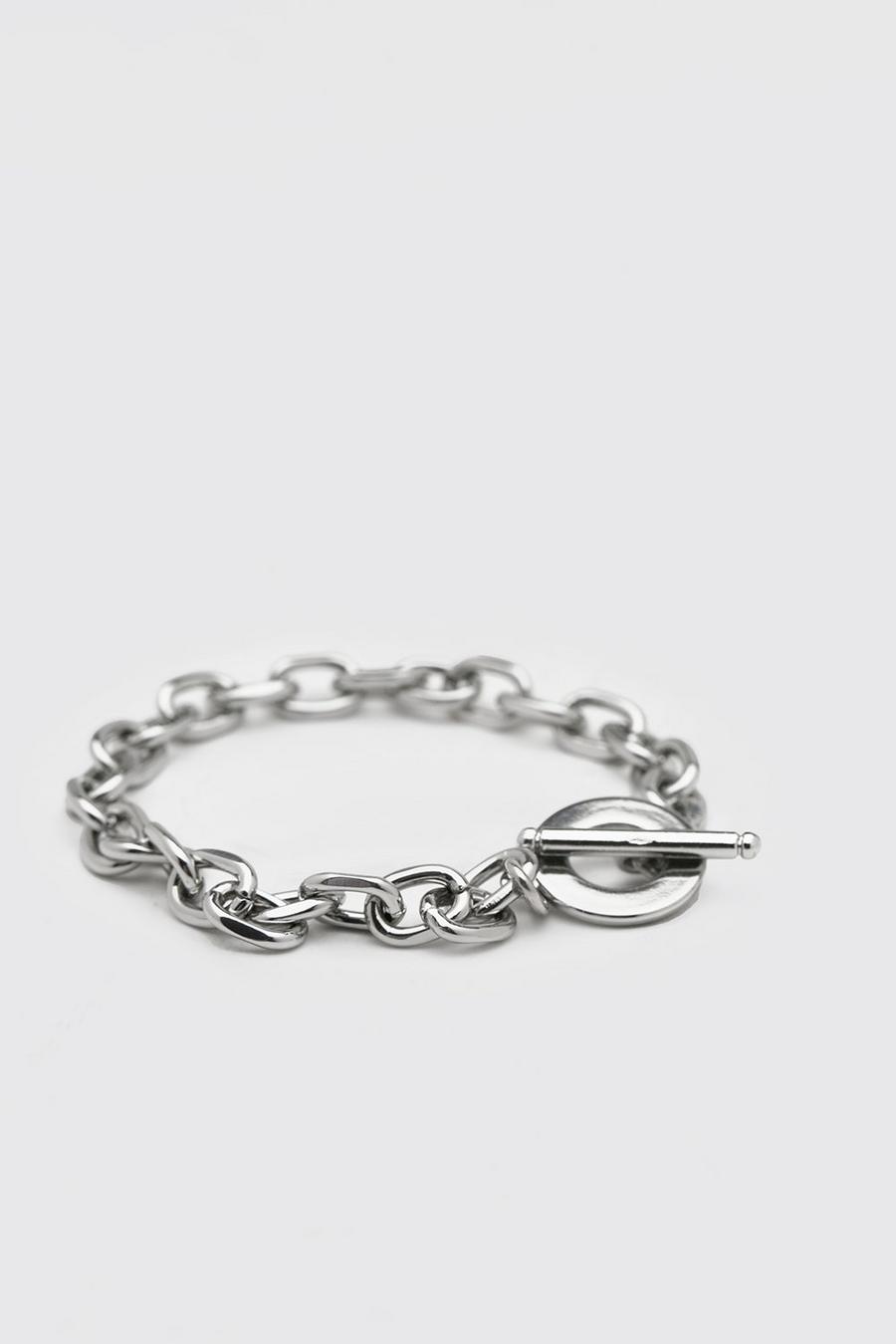 Silver Chunky Anchor Chain Bracelet With Toggle image number 1