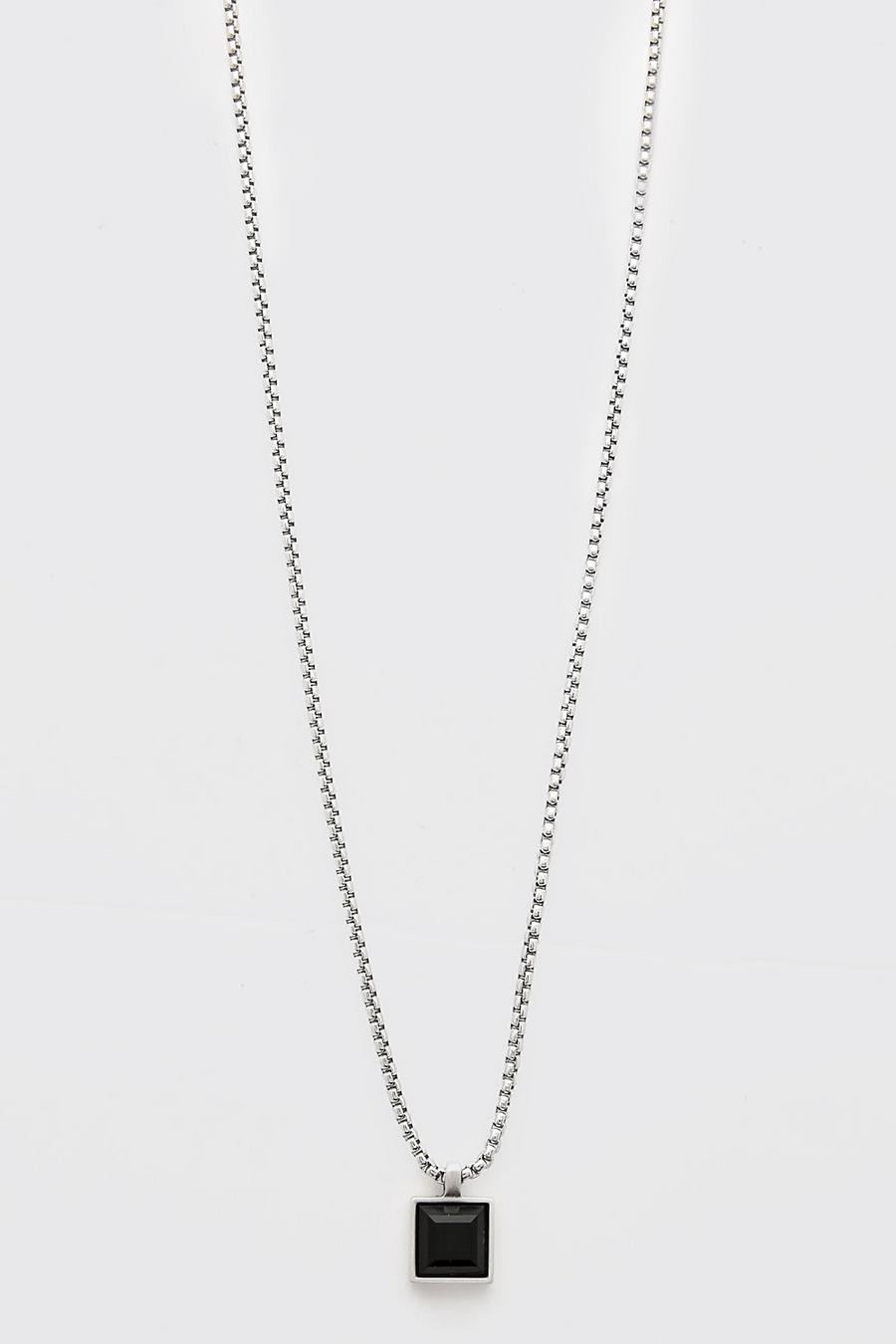 Silver Chain Necklace With Square Pendant image number 1