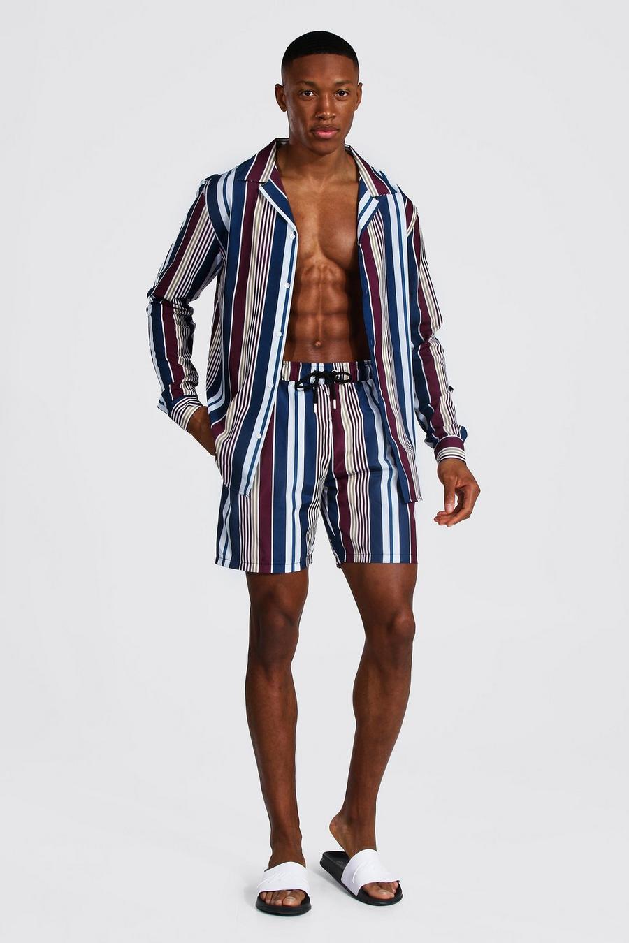 Multi Long Sleeve Revere Stripe Shirt And Swim image number 1