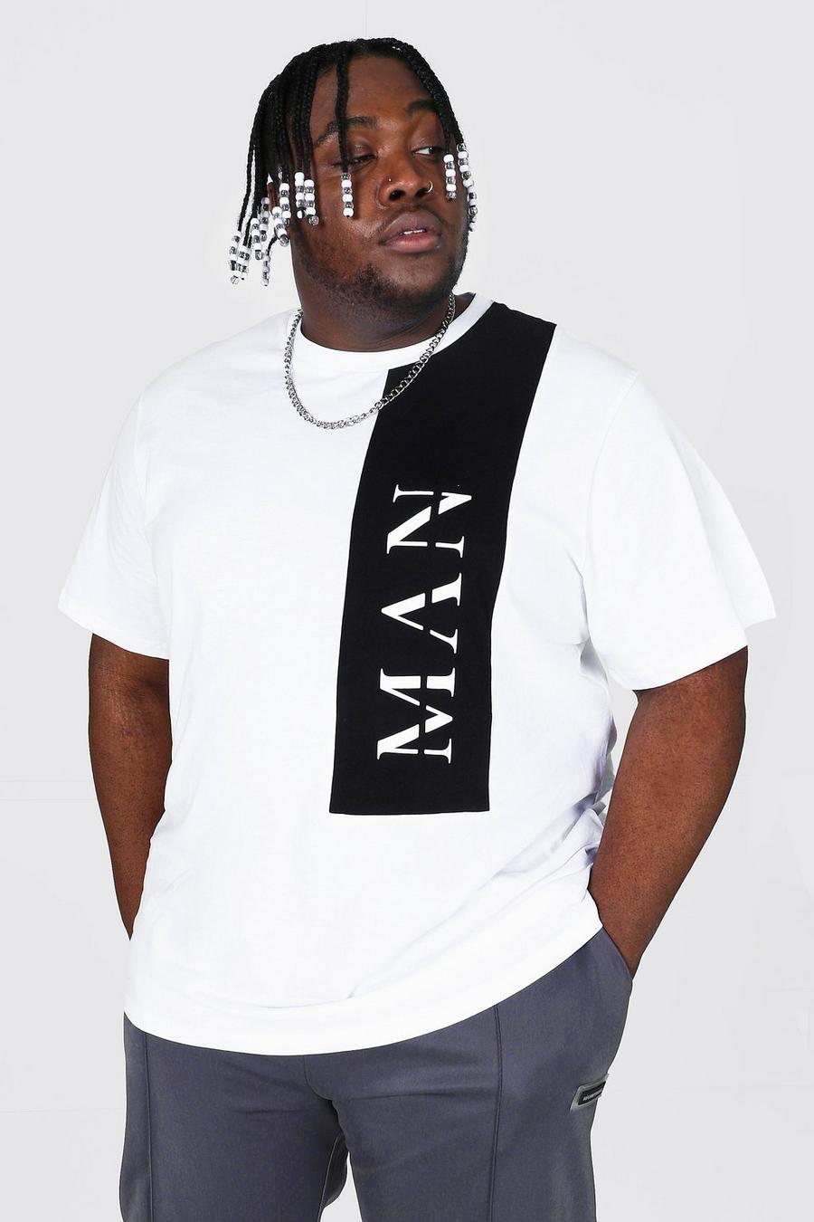 Camiseta con bloques de color MAN en letras romanas talla Plus, Blanco image number 1
