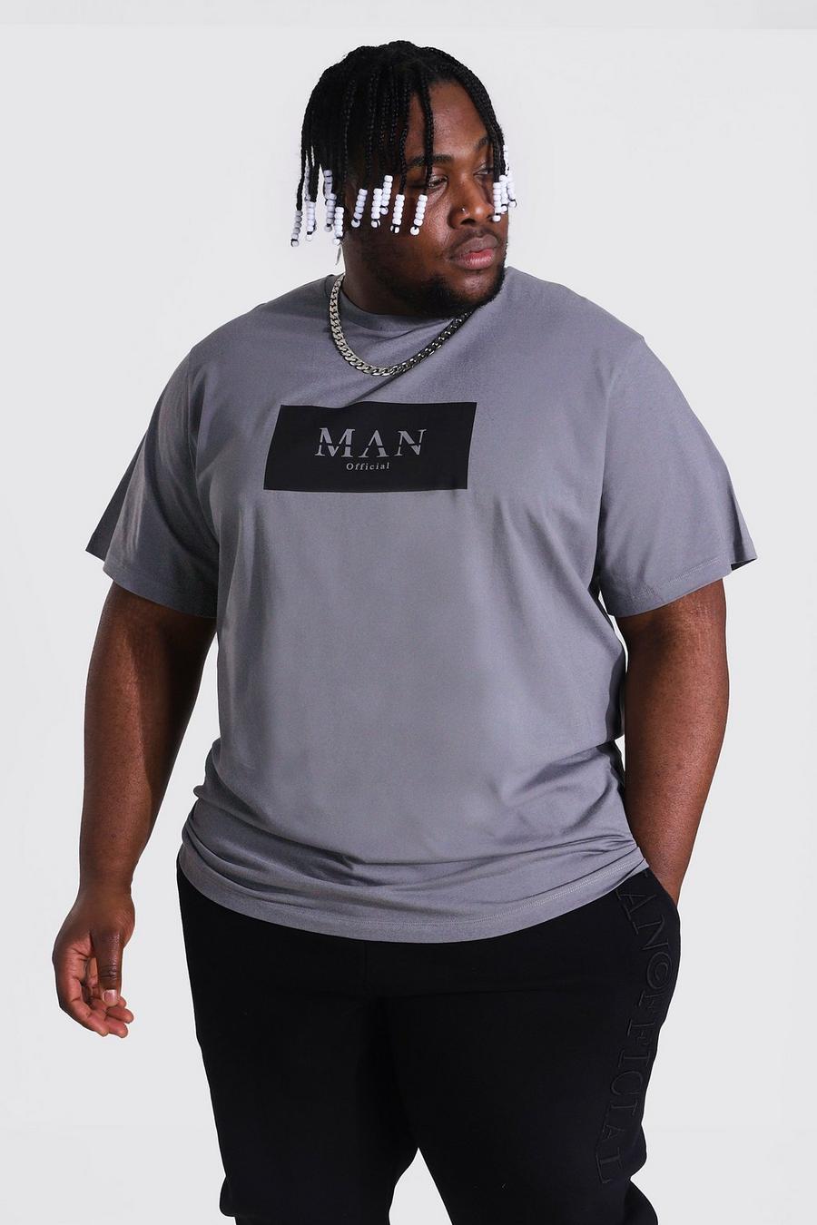 Camiseta con estampado de caja MAN en letras romanas talla Plus, Gris marengo image number 1