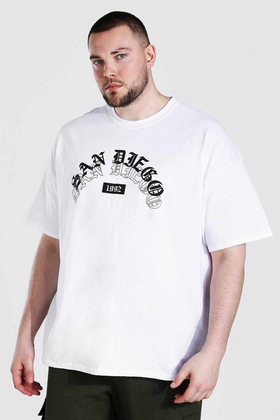 Plus Size Bedrucktes T-Shirt mit Gothic-City-Motiv, Weiß image number 1