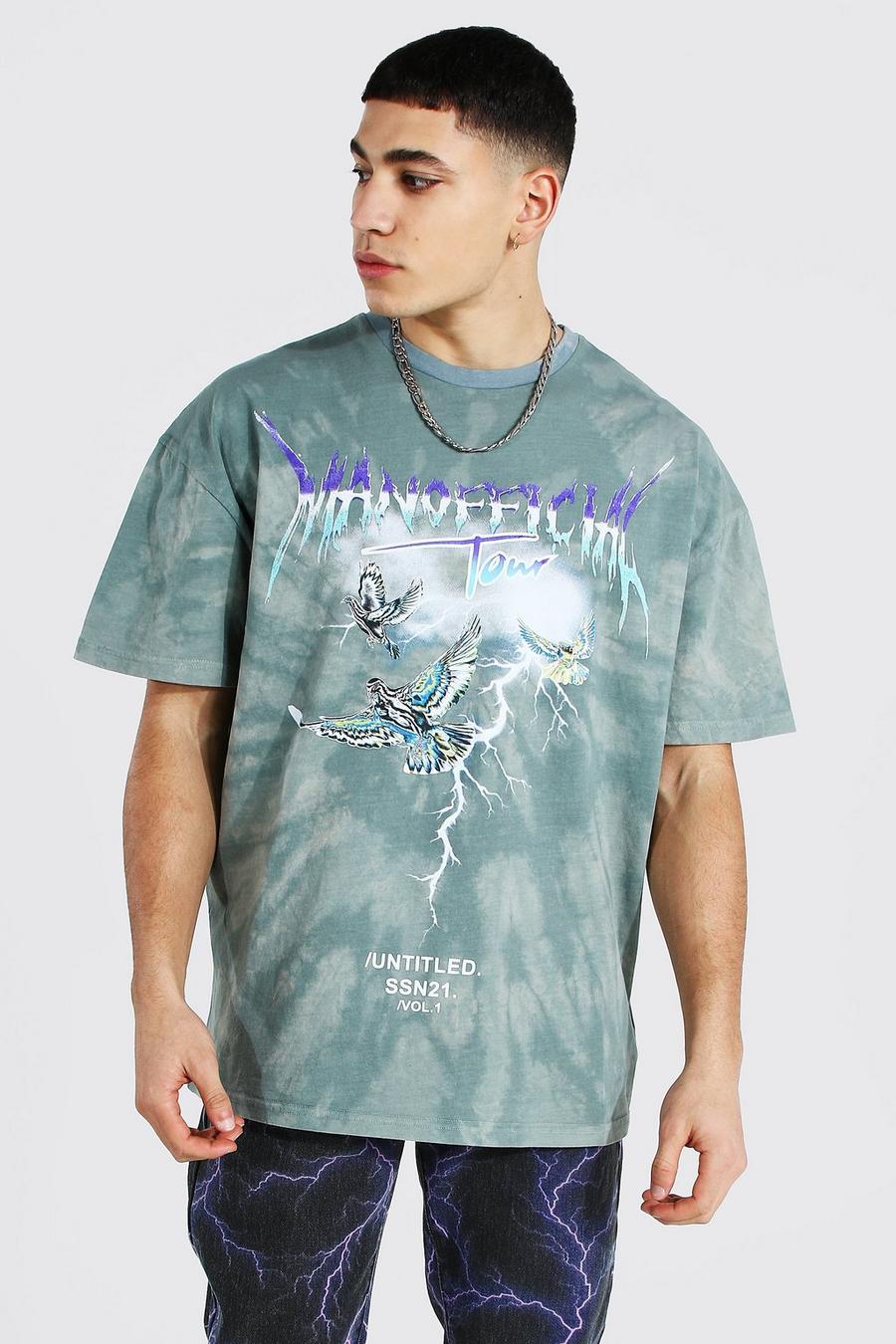 T-shirt oversize tie-dye Tour, Green image number 1