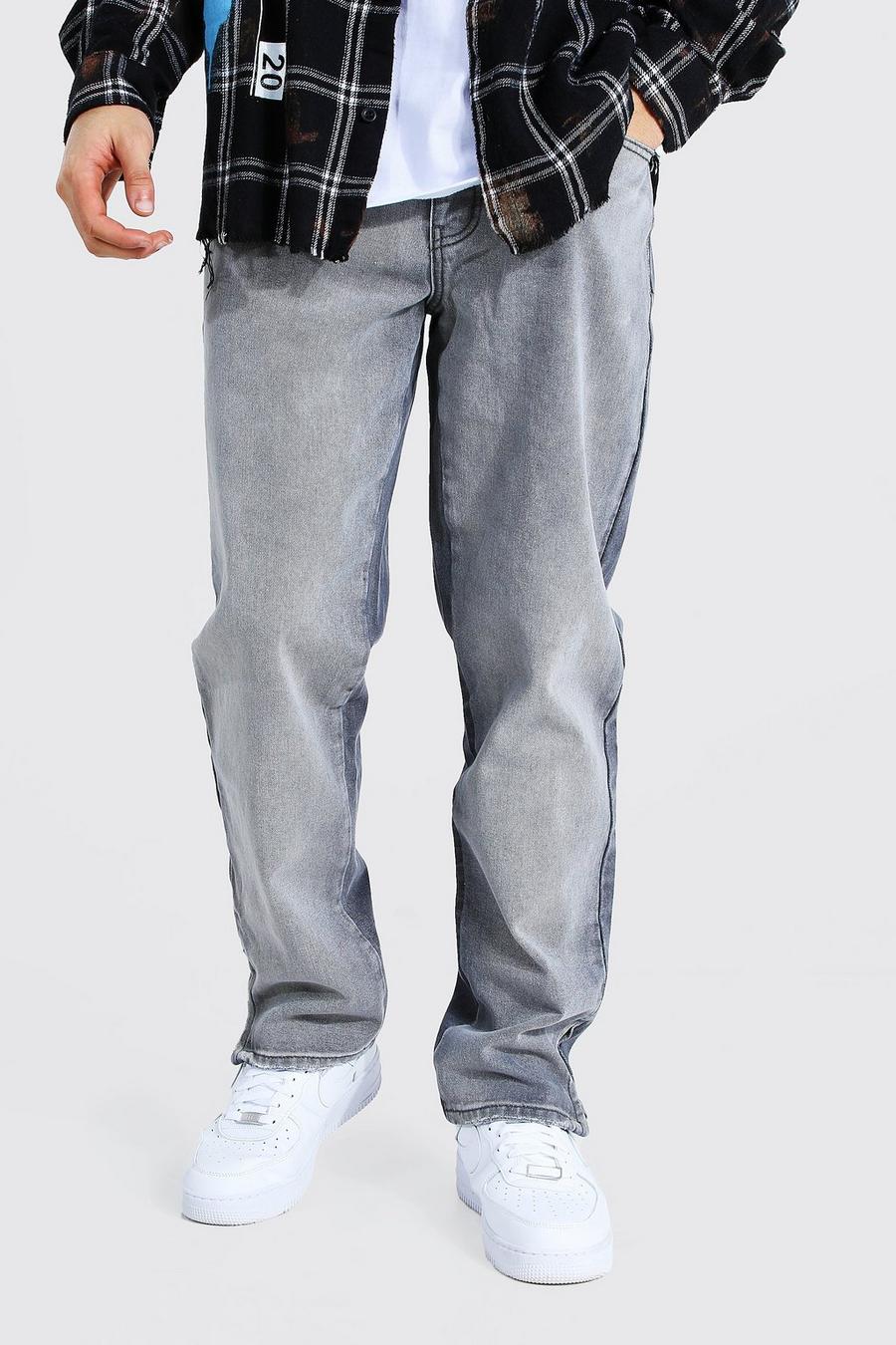 אפור ג'ינס בגזרה ישרה משוחררת עם מכפלת רוכסן image number 1
