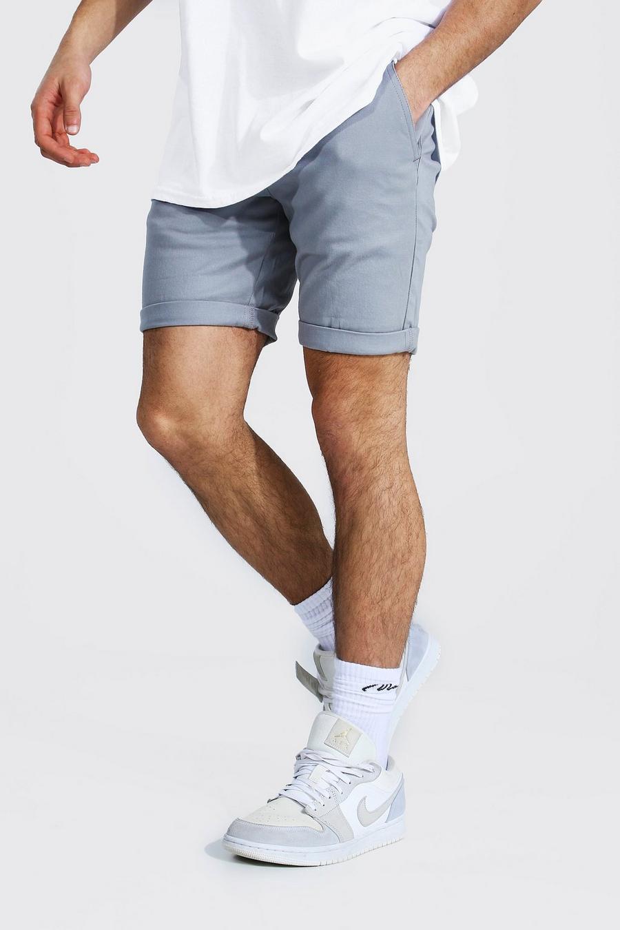 Grey Super Skinny Fit Chino Shorts image number 1