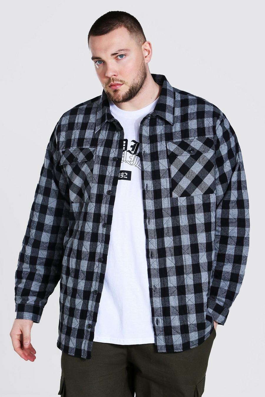 Charcoal Plus Size Quilted Check Shirt image number 1