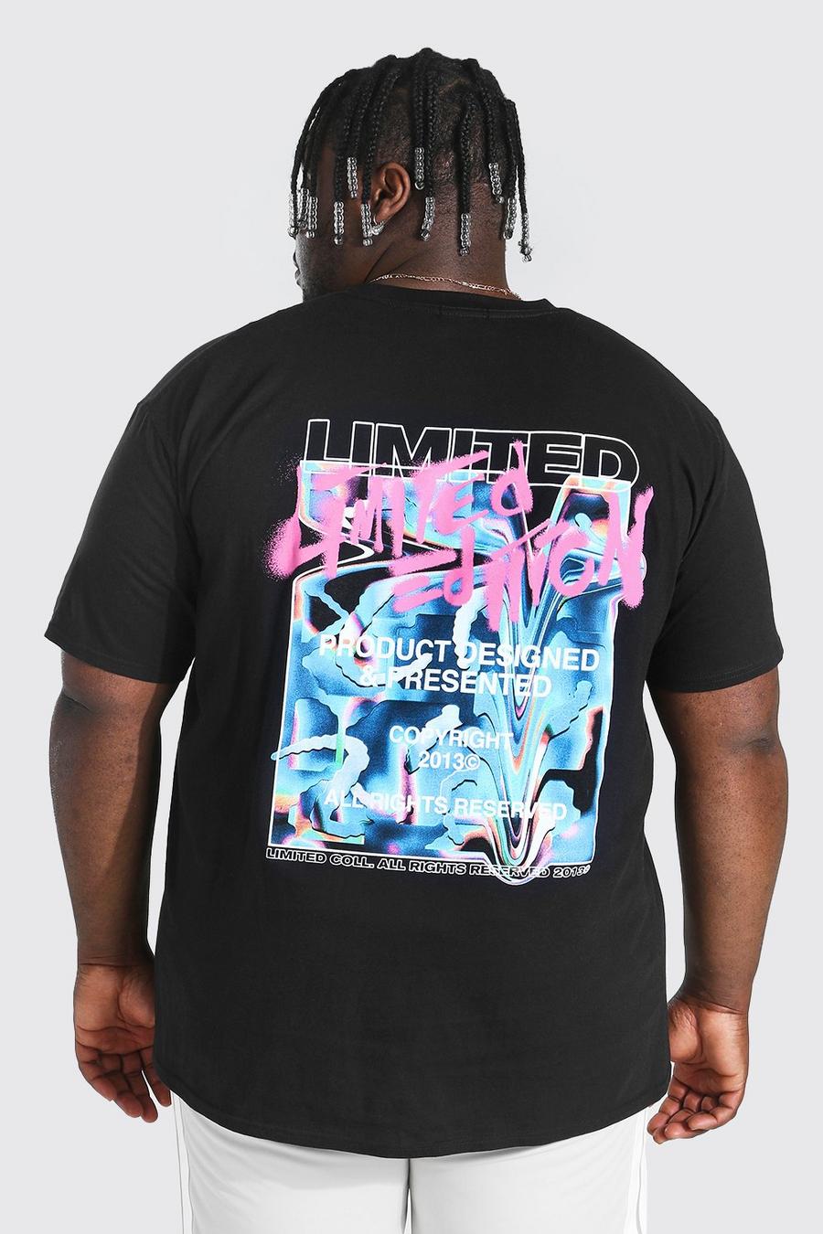 T-Shirt in Plusgröße mit Chrome Graffiti-Print am Rücken, Schwarz image number 1