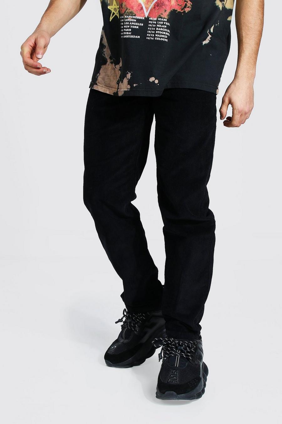Black Relaxed Fit Corduroy Pants image number 1