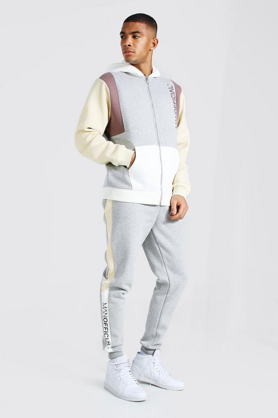 Taupe Man Official Colour Block Zip Hood Tracksuit image number 1