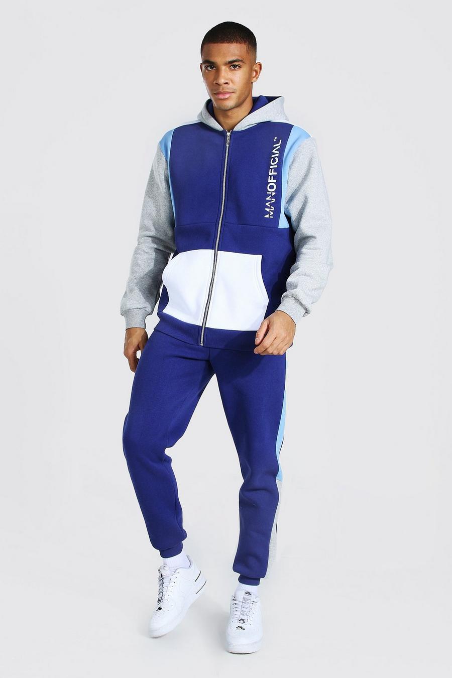 Navy Man Official Colour Block Zip Hood Tracksuit image number 1
