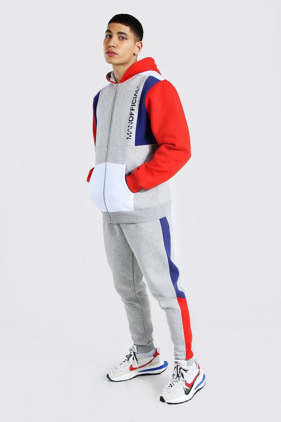 Red Man Official Colour Block Zip Hood Tracksuit image number 1