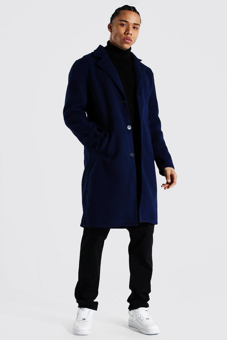 Navy Tall Zomerse Wollen Overcoat image number 1