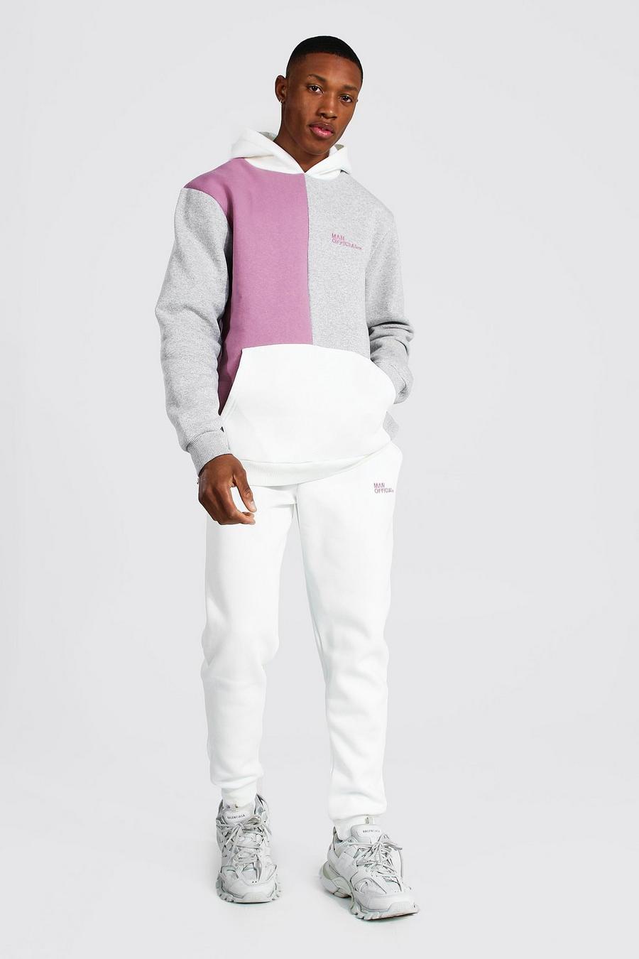 Mauve Official Man Colour Block Hooded Tracksuit image number 1
