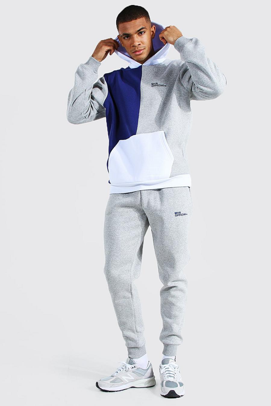 Navy Official Man Colour Block Hooded Tracksuit image number 1