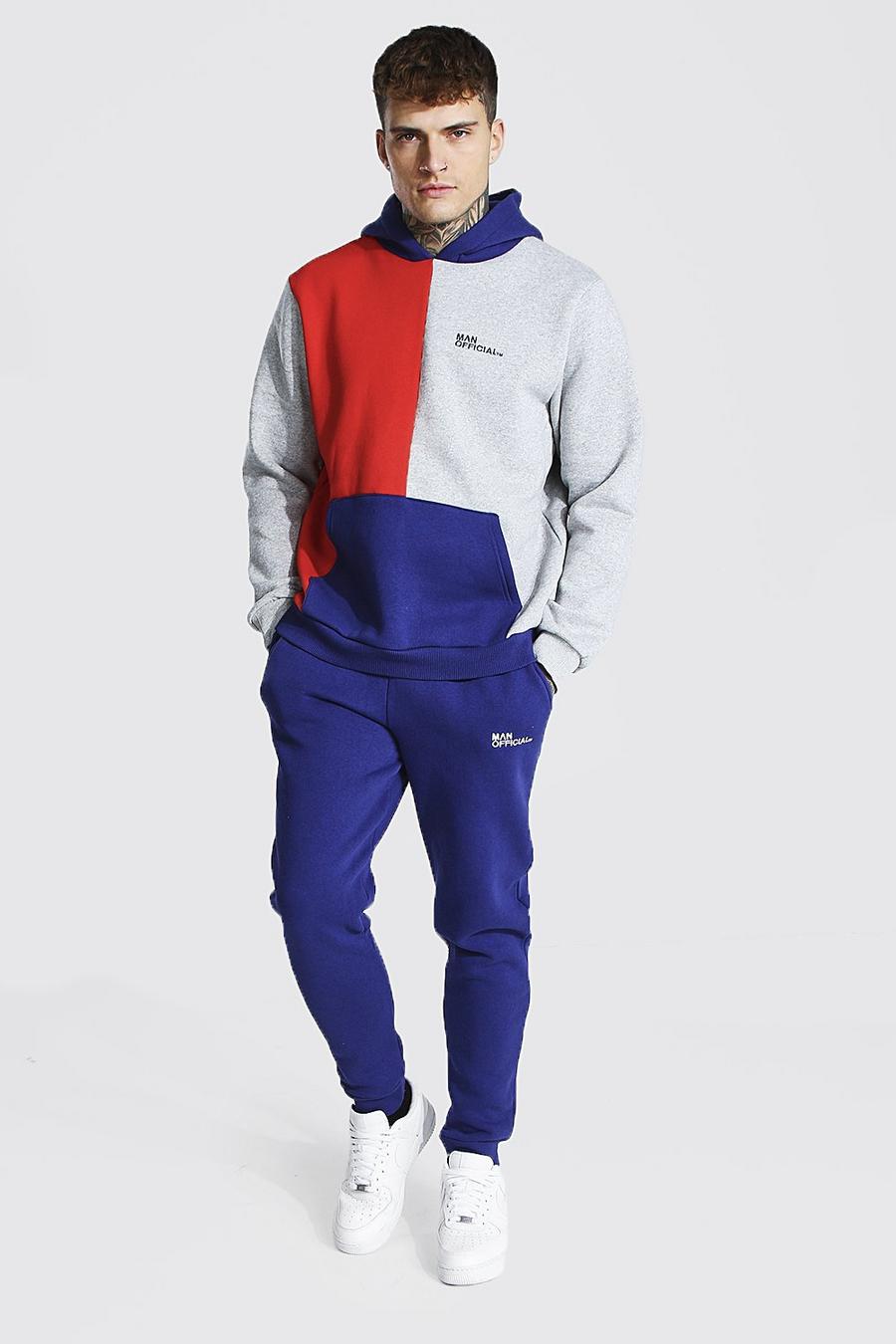 Red Official Man Colour Block Hooded Tracksuit image number 1