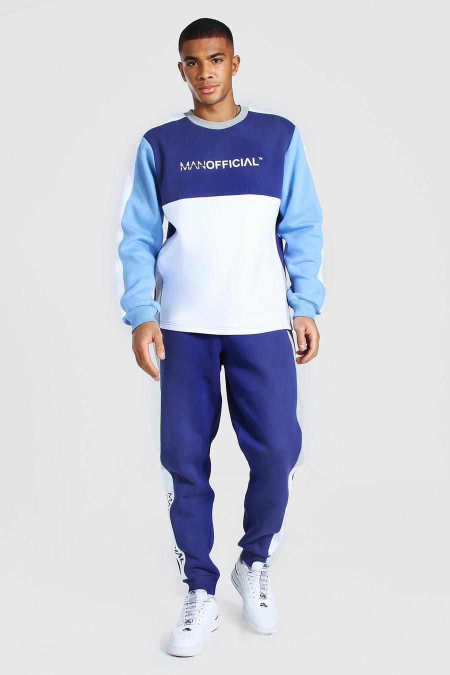 Navy Man Official Colour Block Sweater Tracksuit image number 1