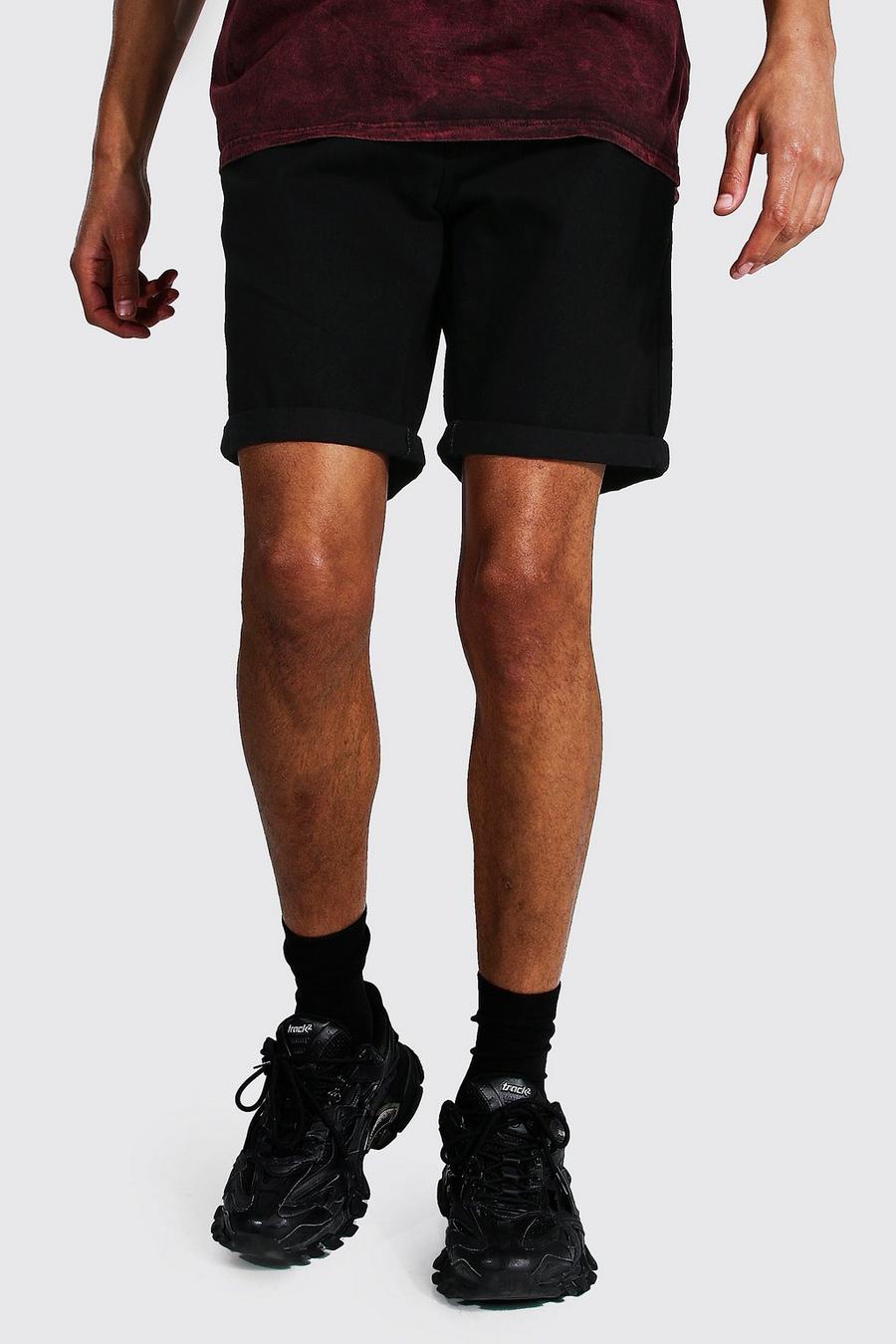 Black Tall Onbewerkte Strakke Denim Shorts Met Omgeslagen Zoom image number 1