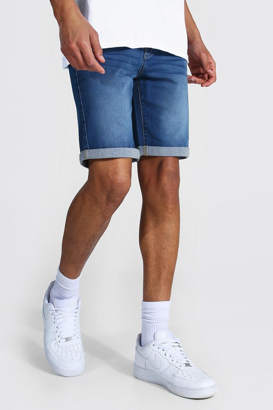 Pantaloncini skinny in denim Tall, Blu medio image number 1