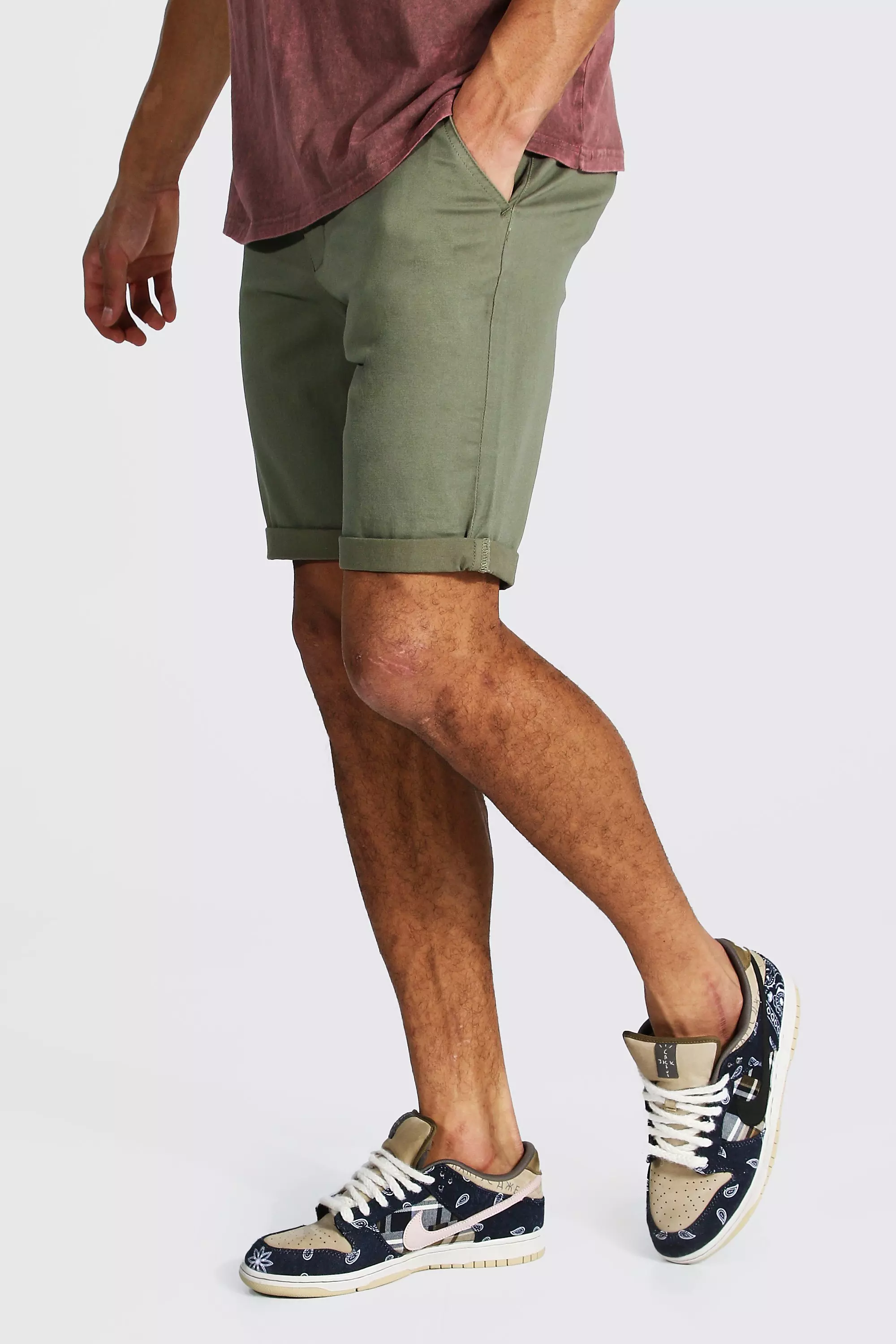 Mens skinny hot sale khaki shorts