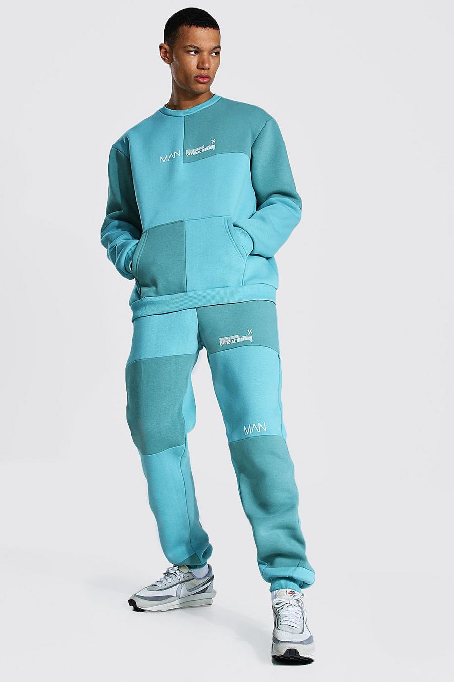 Dusty blue Tall Man Colour Block Sweater Tracksuit image number 1
