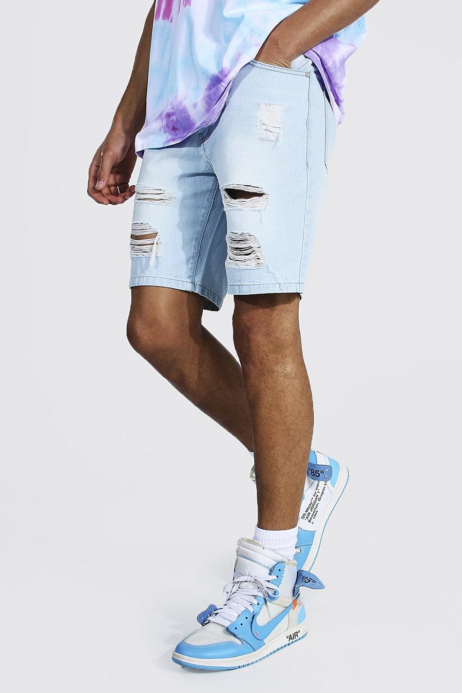 Light blue Tall Slim Fit Distressed Jean Shorts image number 1