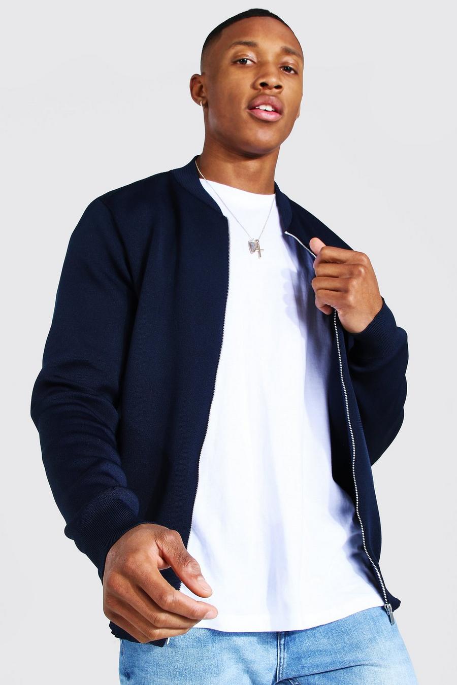 Navy Smart Knitted Bomber image number 1