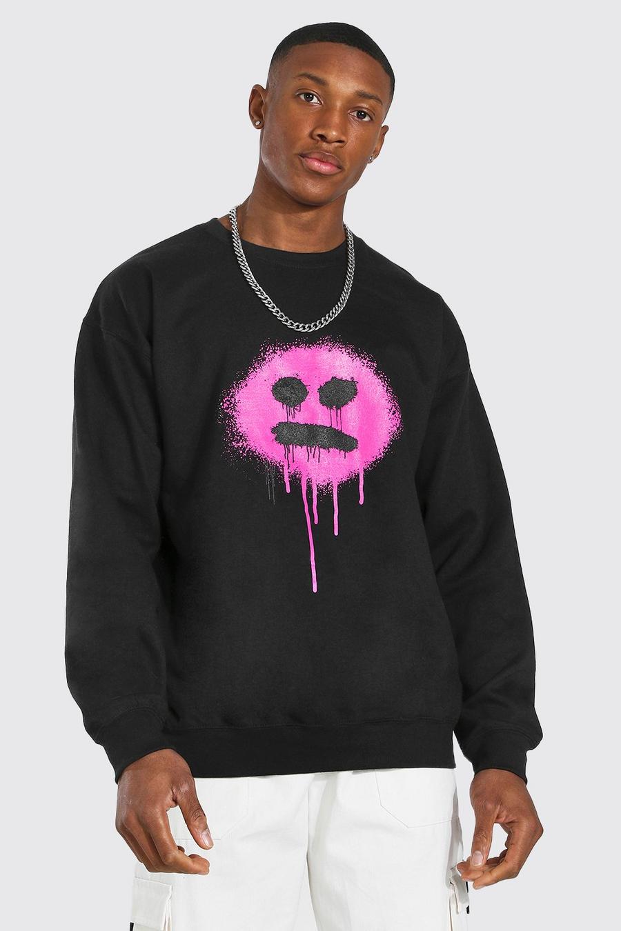 Black Oversized Graffiti Drip Face Sweatshirt image number 1
