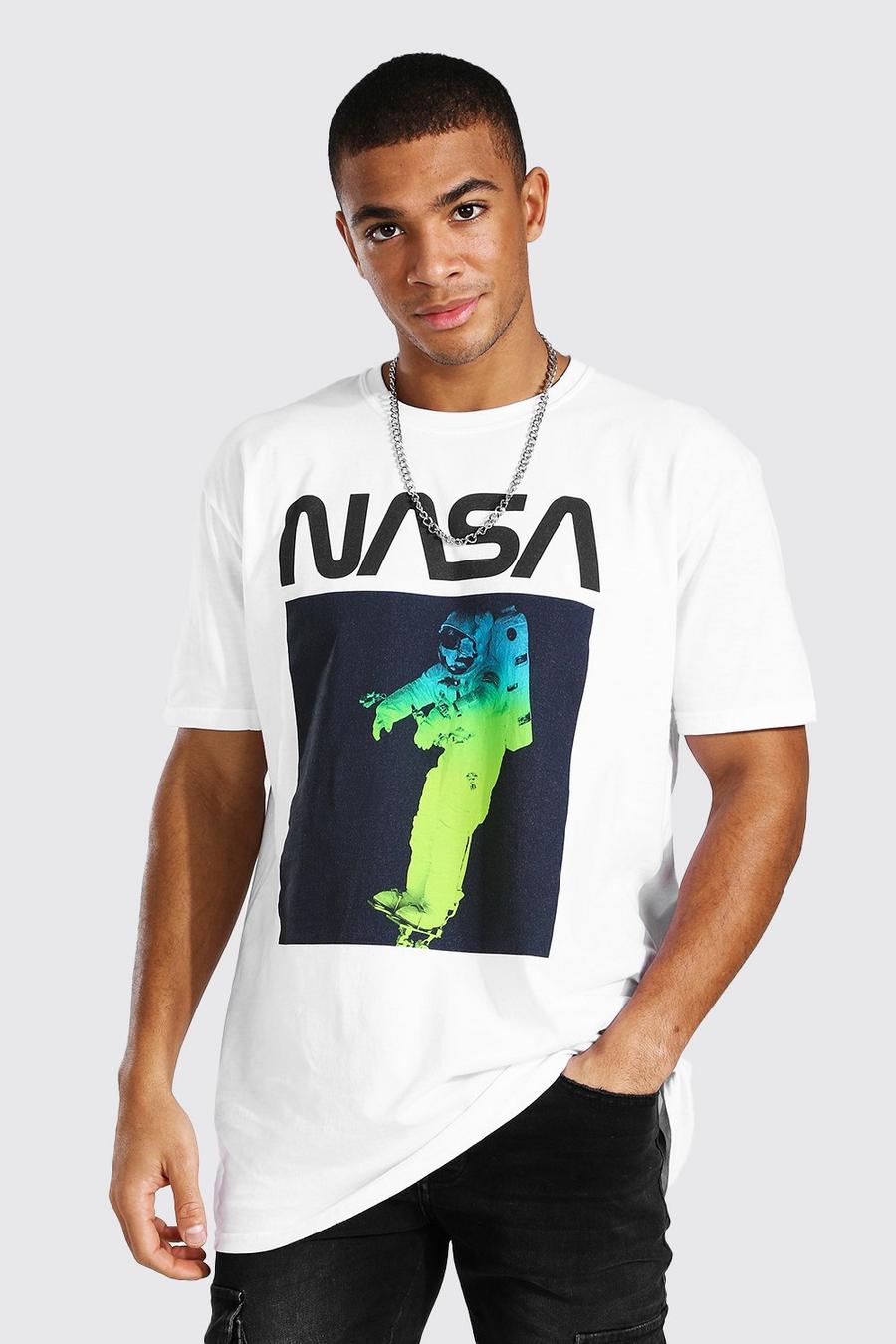 Camiseta ancha con estampado de traje espacial con licencia de la NASA, Blanco image number 1