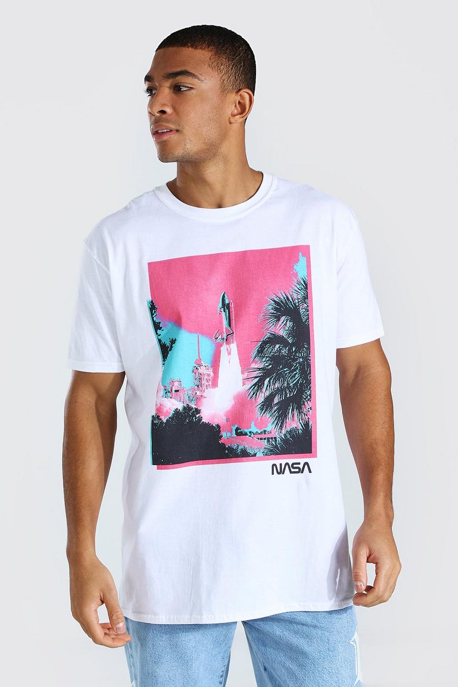 Camiseta oversize con estampado gráfico de cohete de NASA, Blanco image number 1