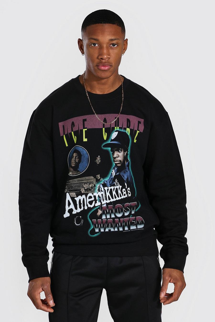 Black Oversized Ice Cube Wanted License Sweatshirt image number 1