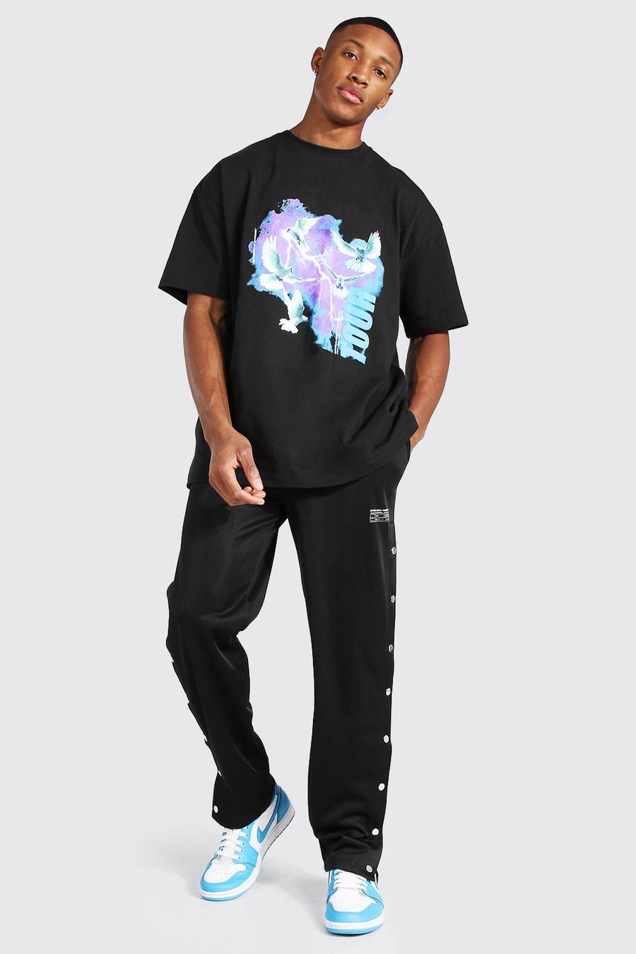 Chándal con camiseta con estampado de palomas MAN Official, Negro image number 1