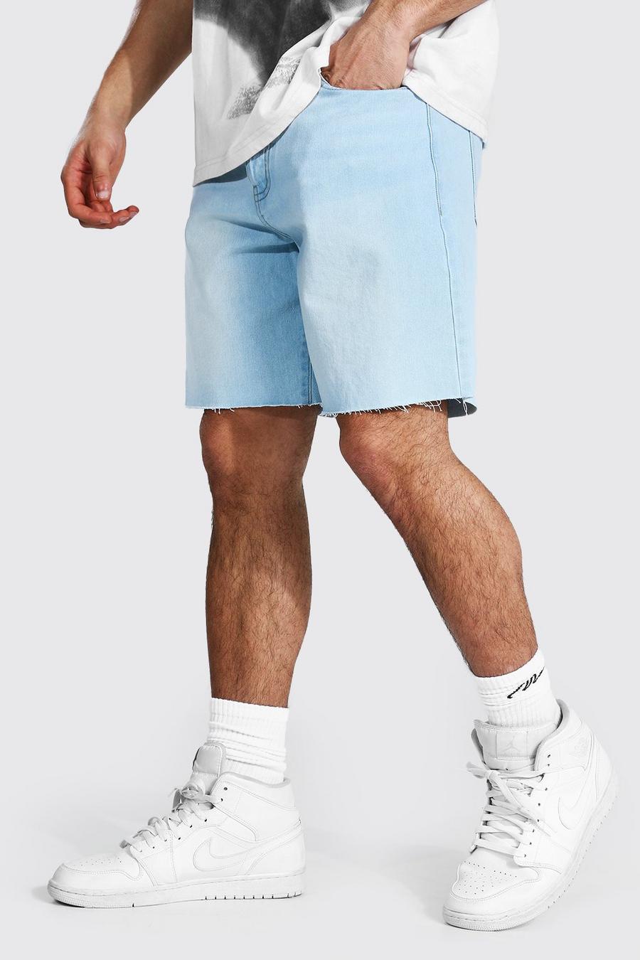 Pantalones cortos vaqueros holgados con bajo sin rematar, Azul claro image number 1