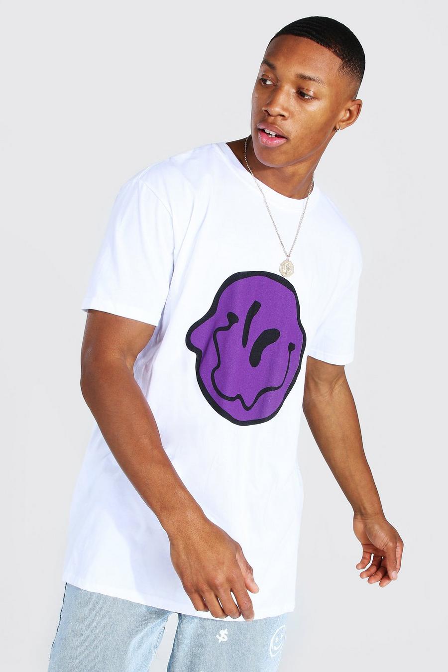 White Oversized Trippy Druipende Smiley T-Shirt image number 1