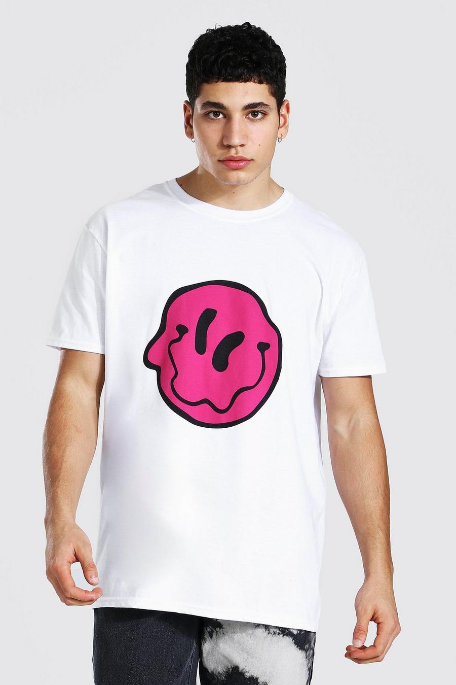 T-Shirt in Übergröße mit Wavy Drip Face-Print, Weiß image number 1