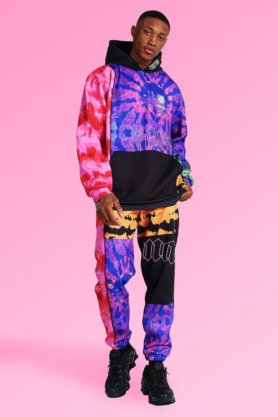 Übergröße MAN Trainingsanzug mit Kapuze in Batik-Optik, Mehrfarbig image number 1
