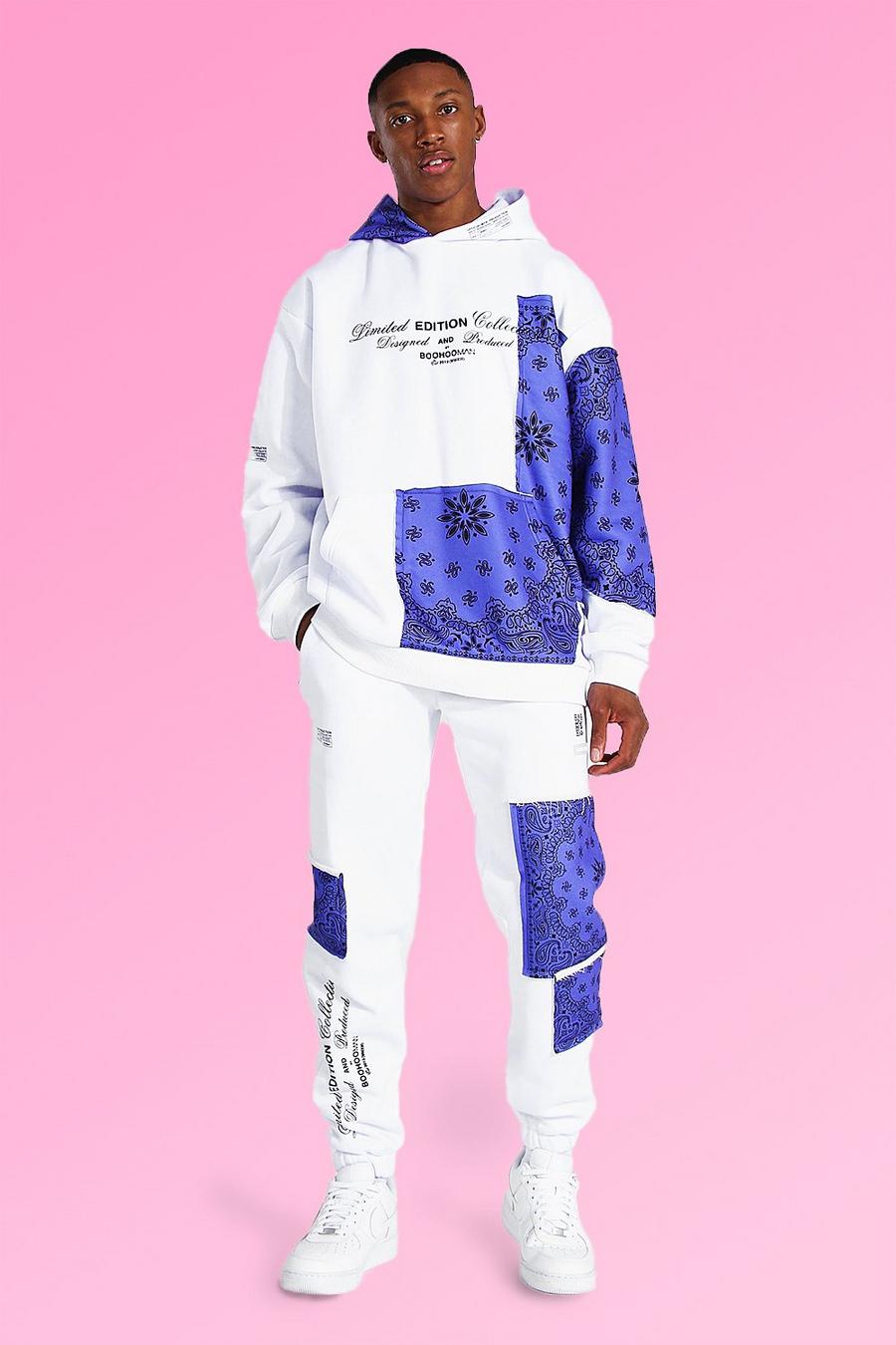 White Oversized Man Bandana Patch Hooded Tracksuit image number 1