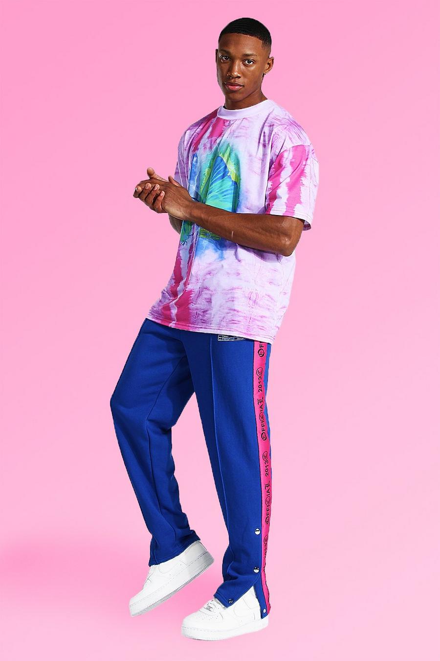 Pink Oversized Tie Dye Tee With Popper Joggers image number 1